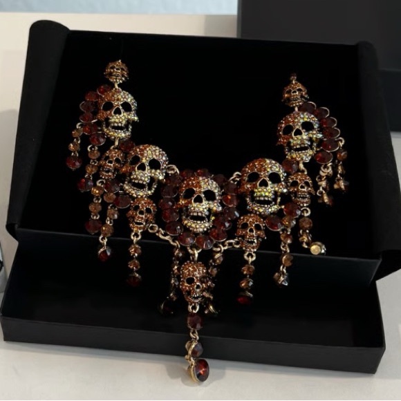 Natasha Couture Gold and Brown Skull Choker Necklace - Picture 5 of 5